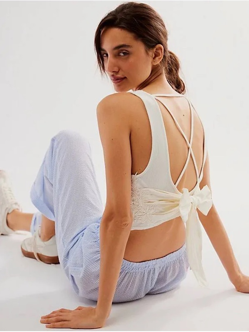 Free People "Just A Girl" Ribbed Crop Tank with Statement Back Bow